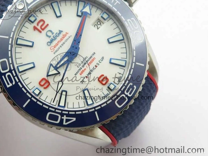 0504 Comfortable Planet Ocean 43.5mm America’s Cup VSF Best Edition White Dial On Blue Gummy Strap A 7900